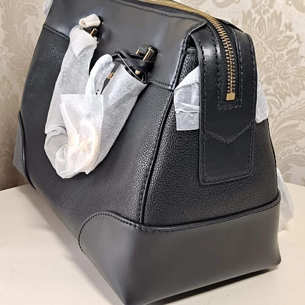 MICHAEL Michael Kors Maya Black Pebbled/Smooth Leather Satchel NWT